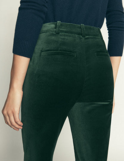 Flare Velvet Trousers-Midnight Emerald