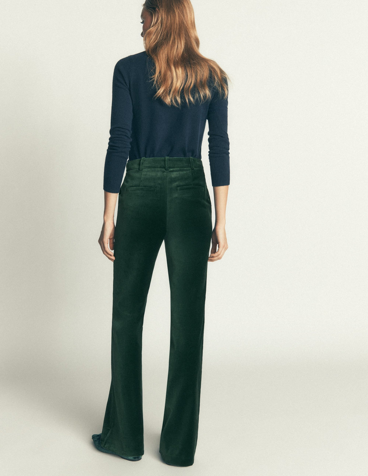 Flare Velvet Trousers-Midnight Emerald