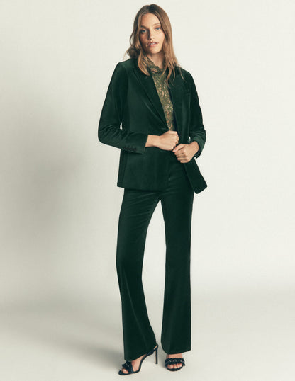 Flare Velvet Trousers-Midnight Emerald