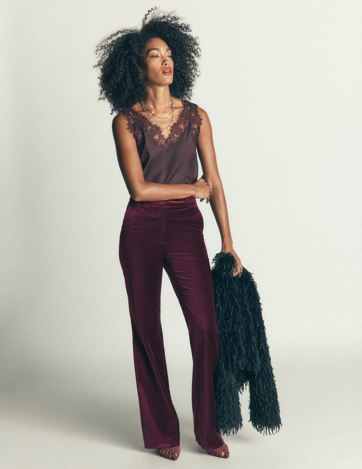 Flare Velvet Trousers-Deep Cherry