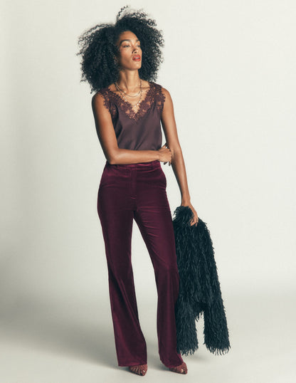Flare Velvet Trousers-Deep Cherry