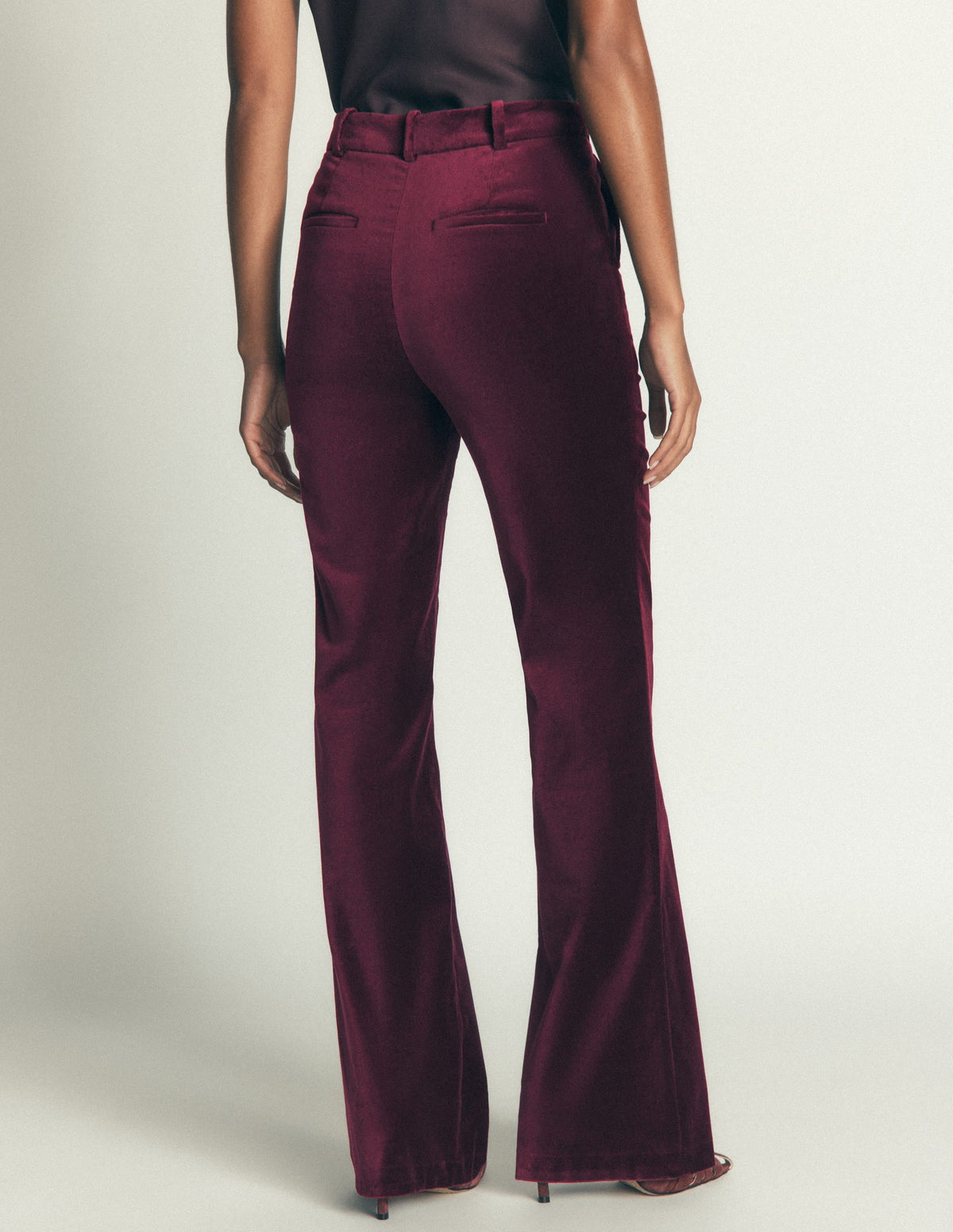 Flare Velvet Trousers-Deep Cherry
