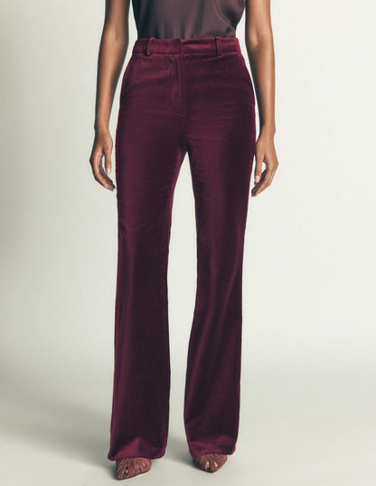 Flare Velvet Trousers-Deep Cherry