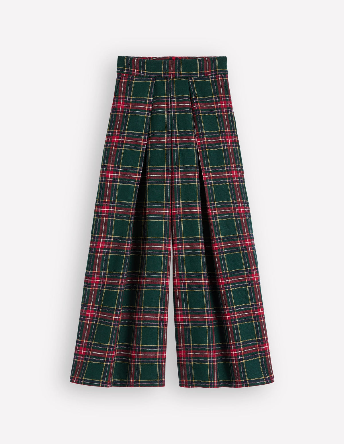 Wool Blend Pleated Trousers-Green, Navy and Red Check