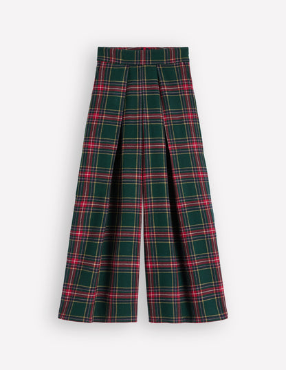 Wool Blend Pleated Trousers-Green, Navy and Red Check