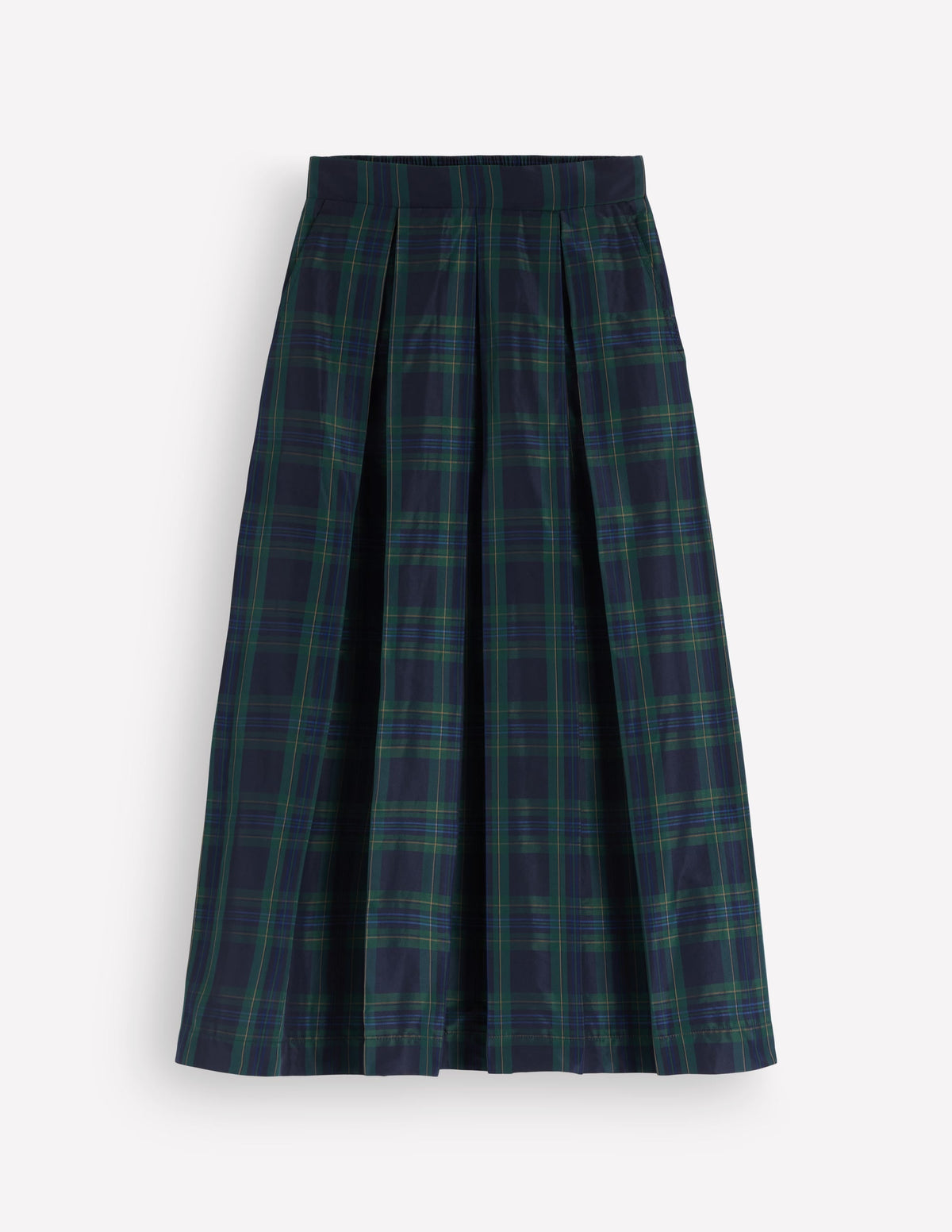 Verity Taffeta Midi Skirt-Navy, Green,Blue Tonal Check