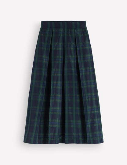 Verity Taffeta Midi Skirt-Navy, Green,Blue Tonal Check