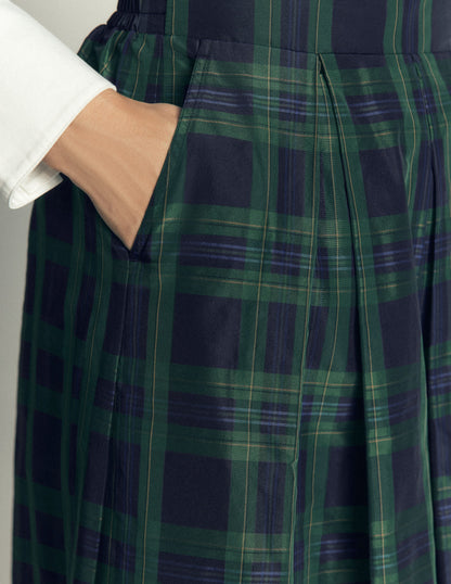 Verity Taffeta Midi Skirt-Navy, Green,Blue Tonal Check