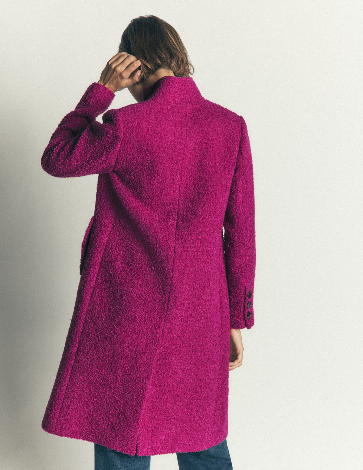 Funnel Neck Wool Coat-Festival Fuschia
