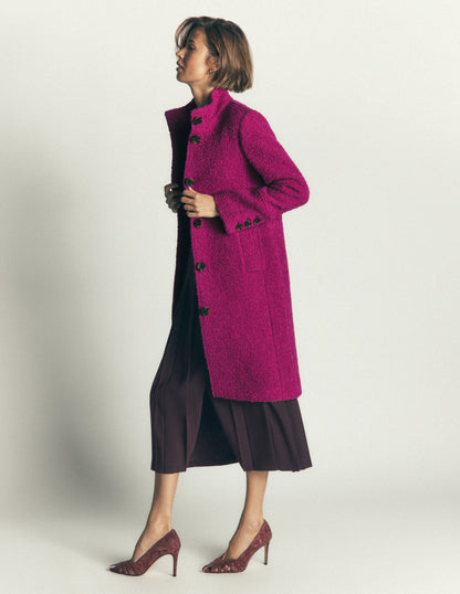 Funnel Neck Wool Coat-Festival Fuschia
