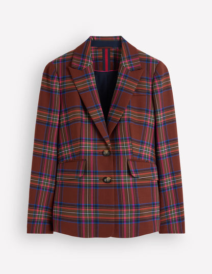 Stamford Wool Blazer-Brown, Blue and Orange Check