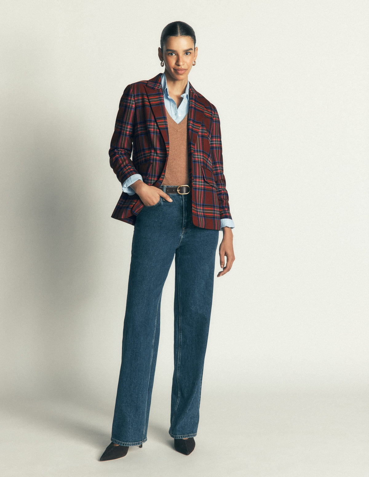 Stamford Wool Blazer-Brown, Blue and Orange Check