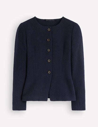 Collarless Tailored Blazer-Navy