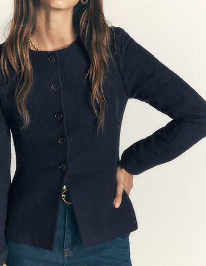Collarless Tailored Blazer-Navy