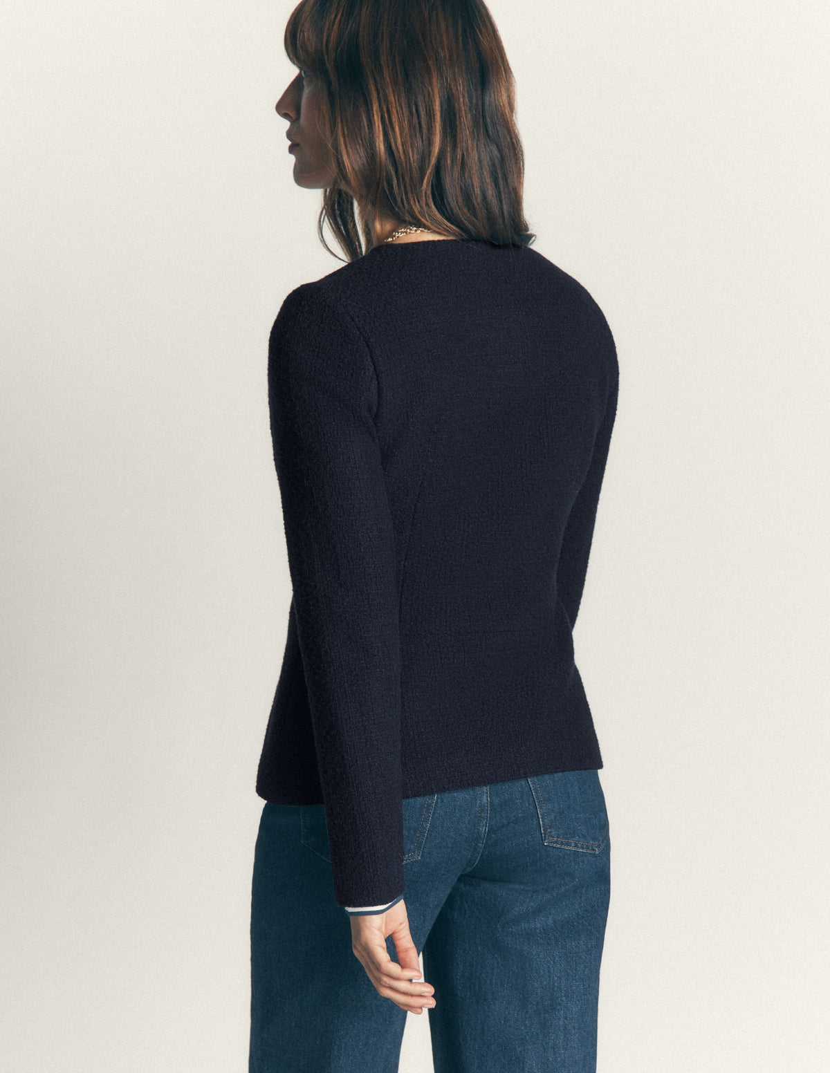 Collarless Tailored Blazer-Navy