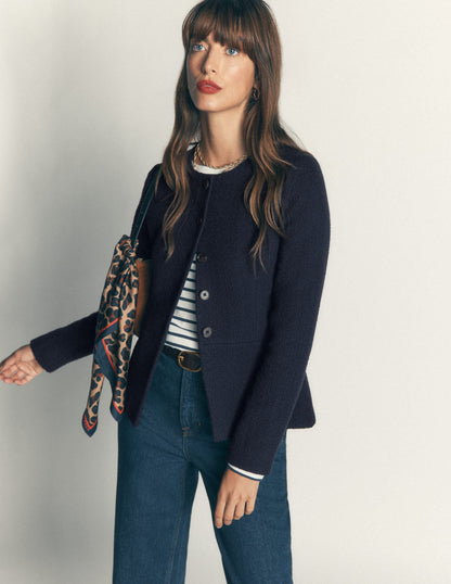 Collarless Tailored Blazer-Navy