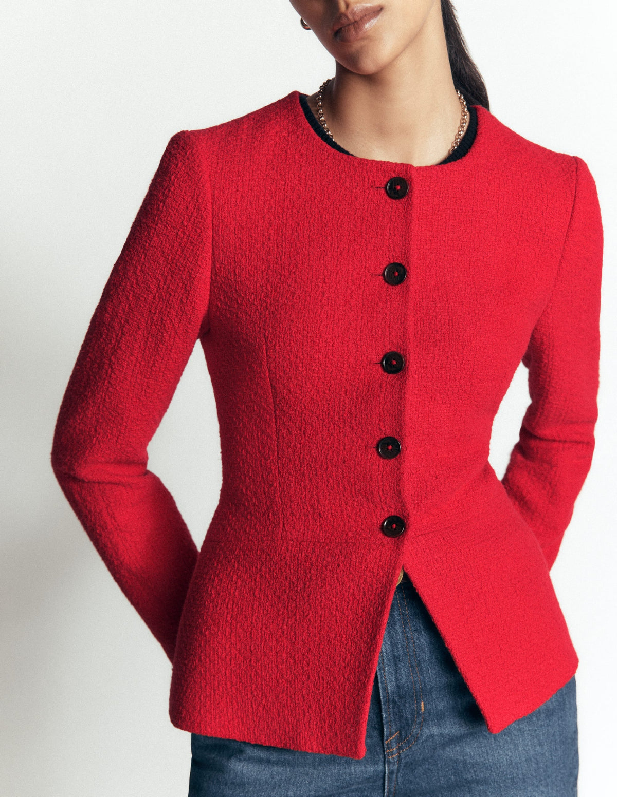 Collarless Tailored Blazer-Poppy Red