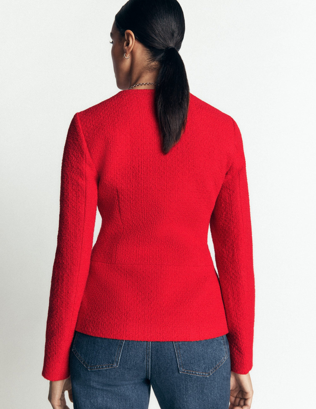 Collarless Tailored Blazer-Poppy Red