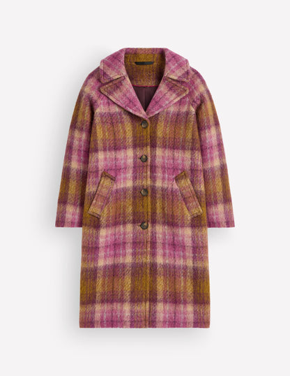 Cotswold Wool Coat-Camel, Pink Check