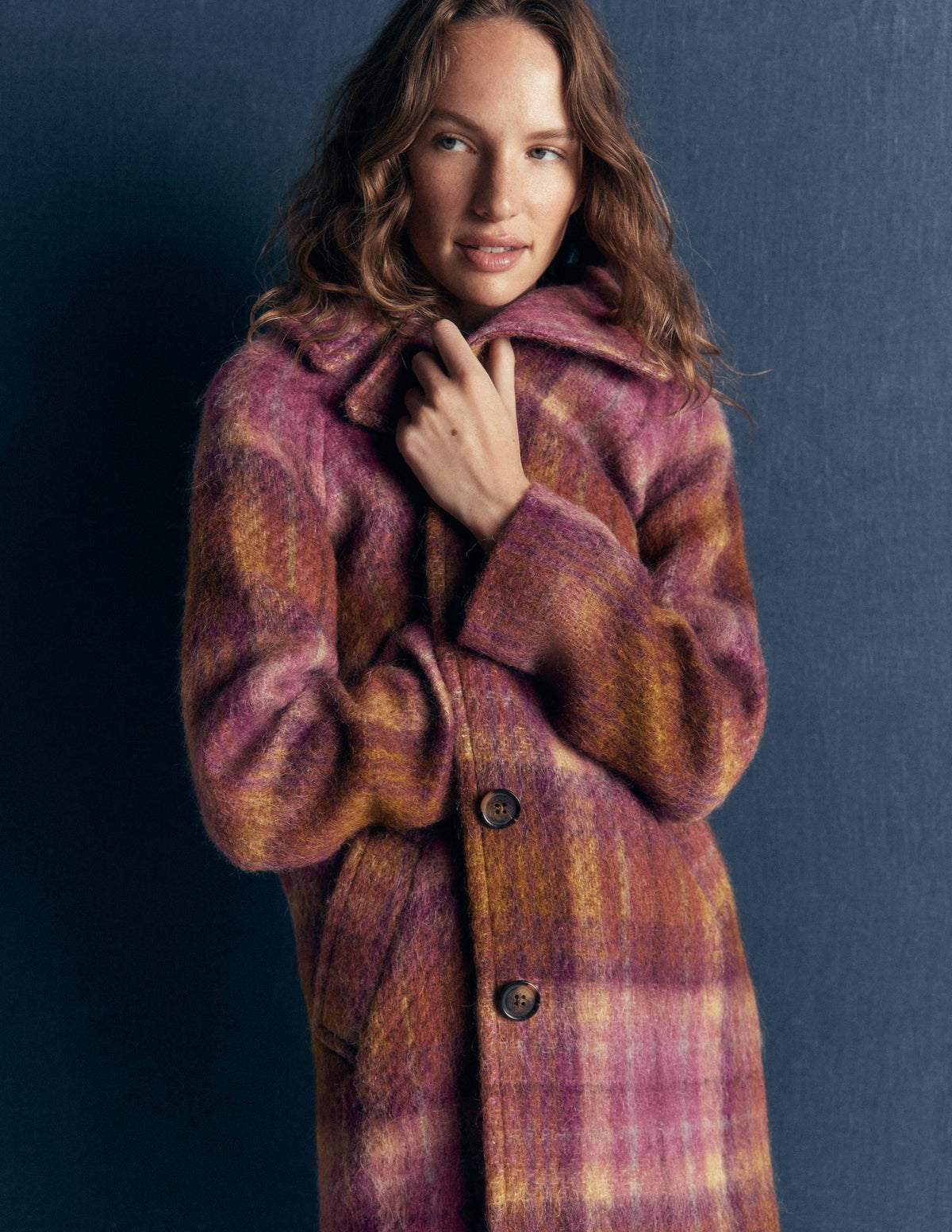 Cotswold Wool Coat-Camel, Pink Check