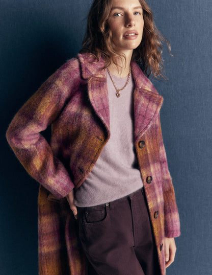 Cotswold Wool Coat-Camel, Pink Check