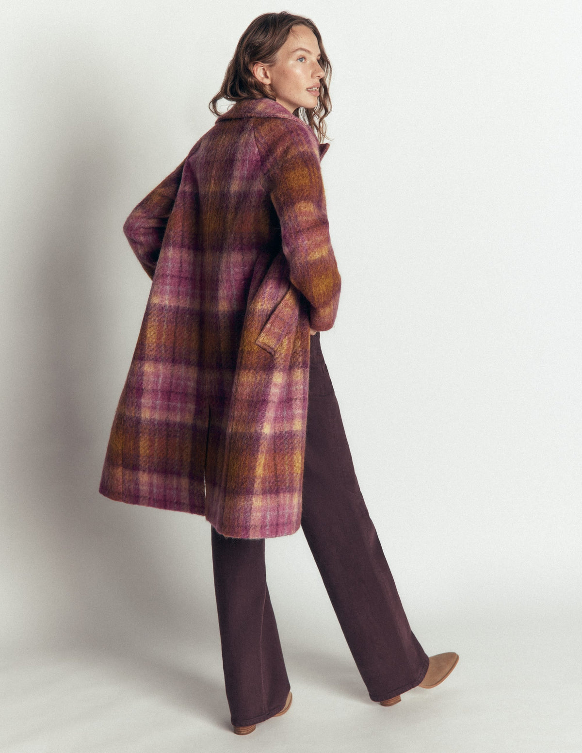 Cotswold Wool Coat-Camel, Pink Check