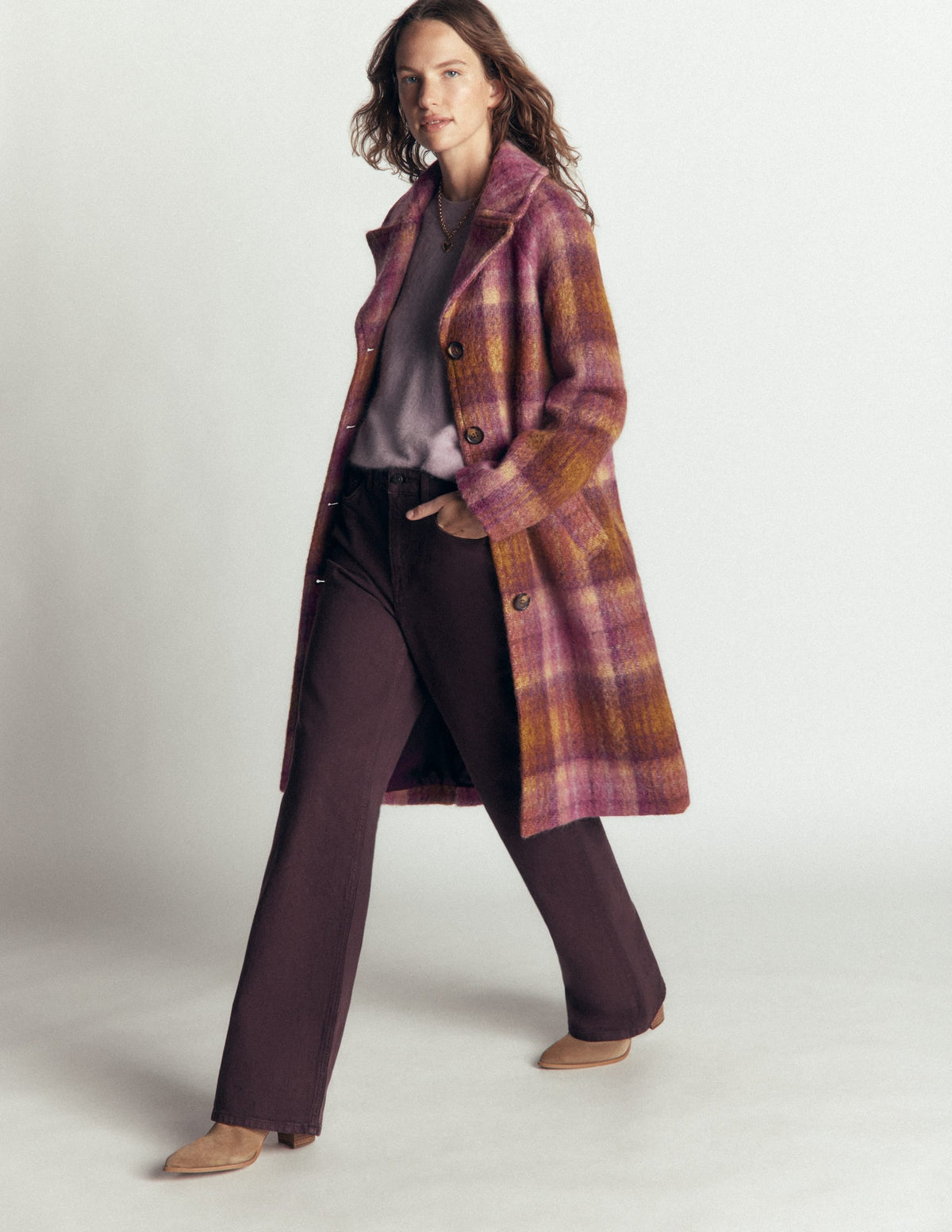 Cotswold Wool Coat-Camel, Pink Check
