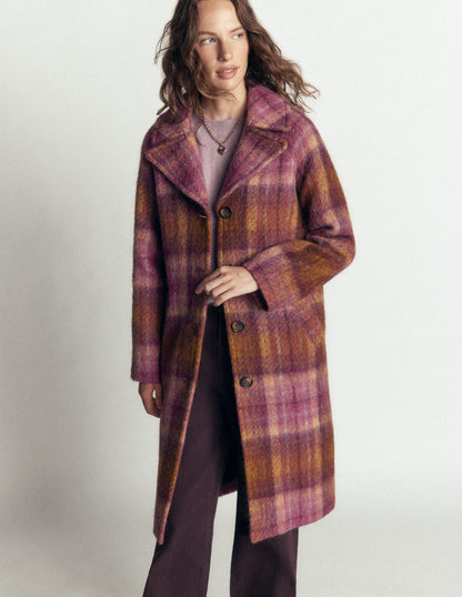 Cotswold Wool Coat-Camel, Pink Check