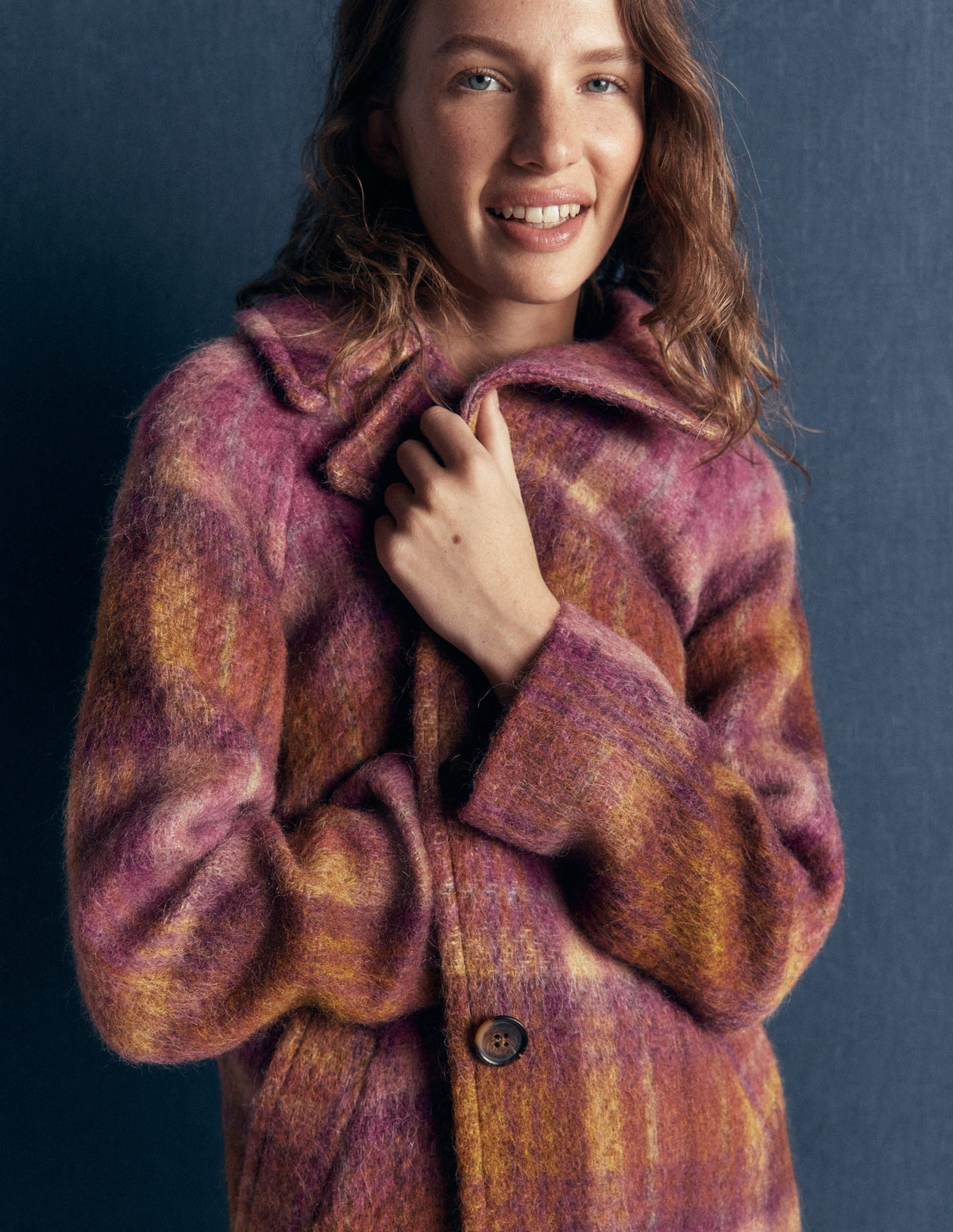 Cotswold Wool Coat-Camel, Pink Check