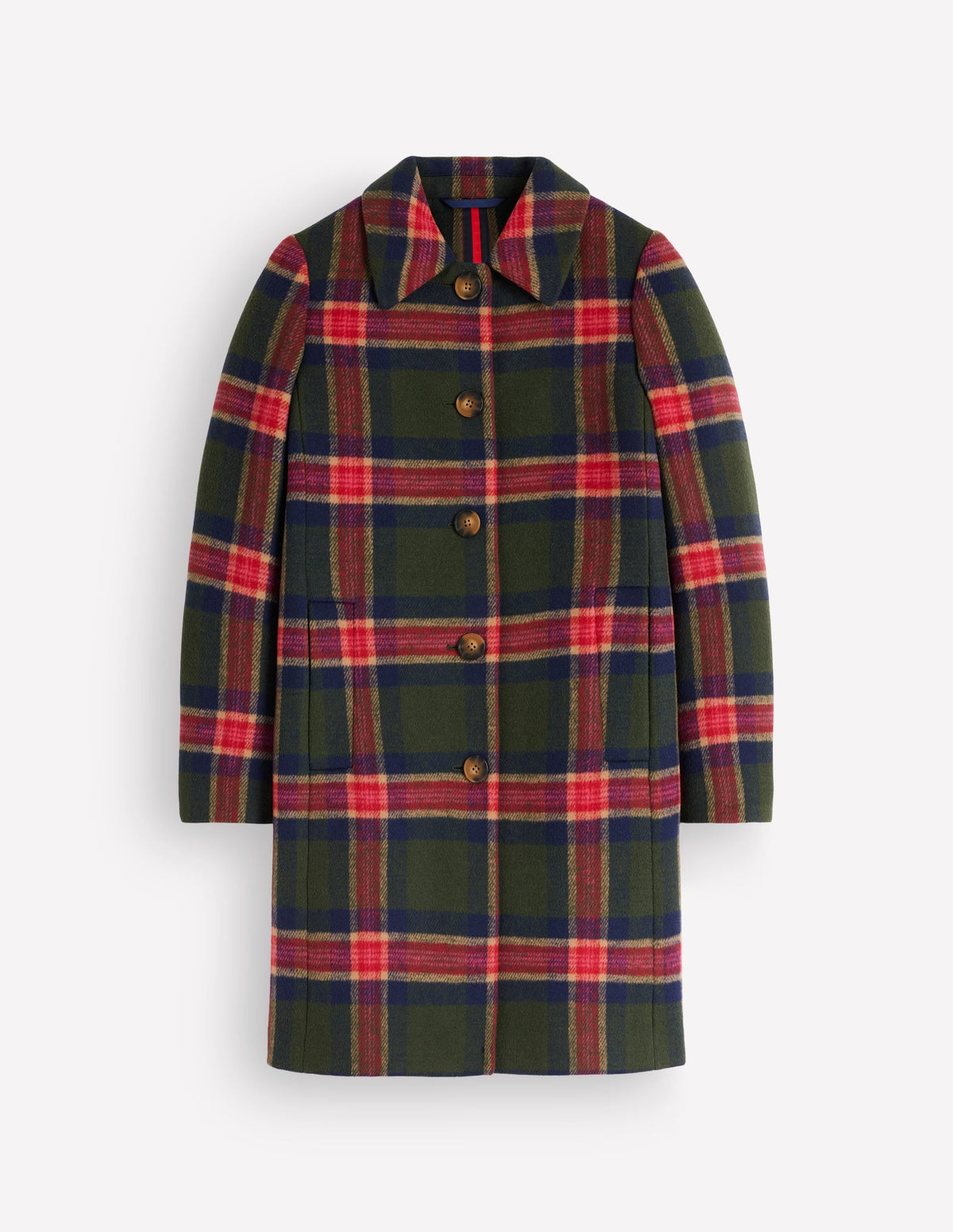 Aylesford Wool Coat-Olive, Navy and Red Check
