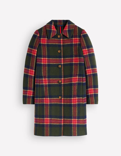 Aylesford Wool Coat-Olive, Navy and Red Check