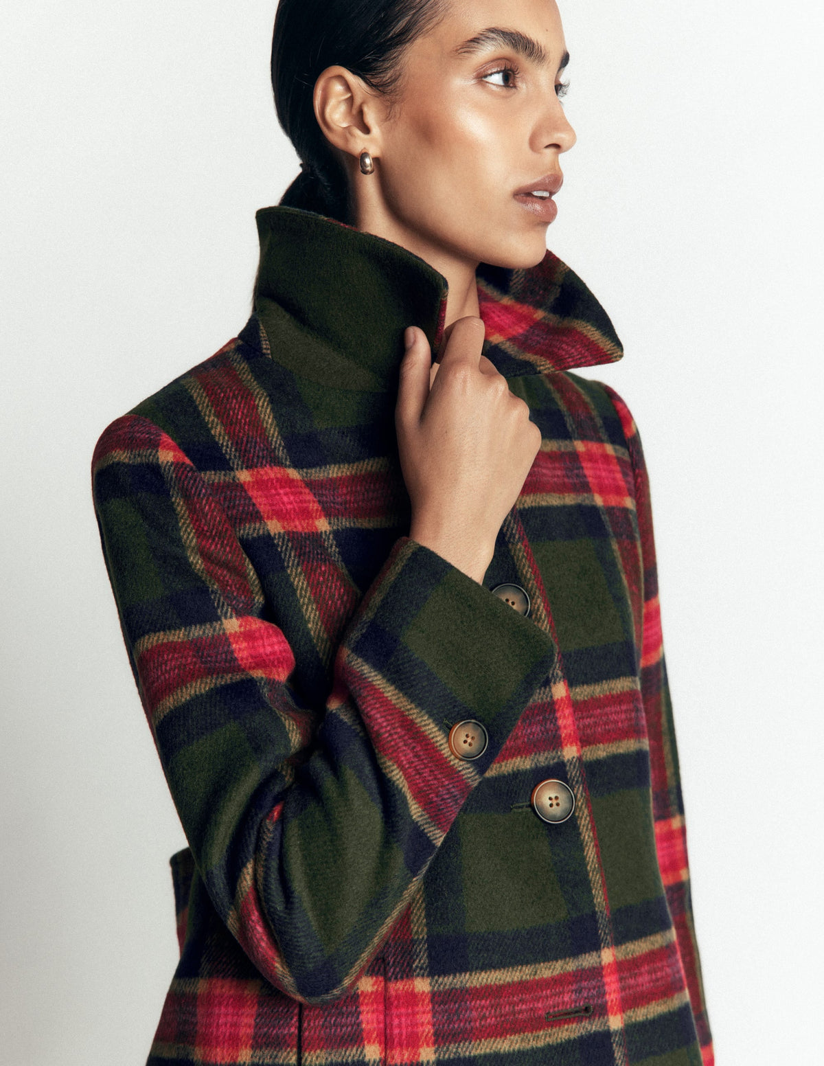 Aylesford Wool Coat-Olive, Navy and Red Check