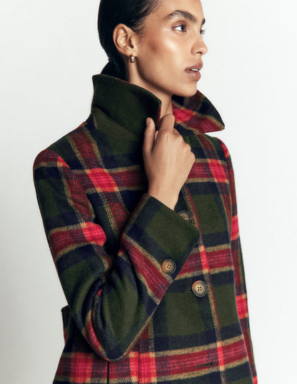 Aylesford Wool Coat-Olive, Navy and Red Check