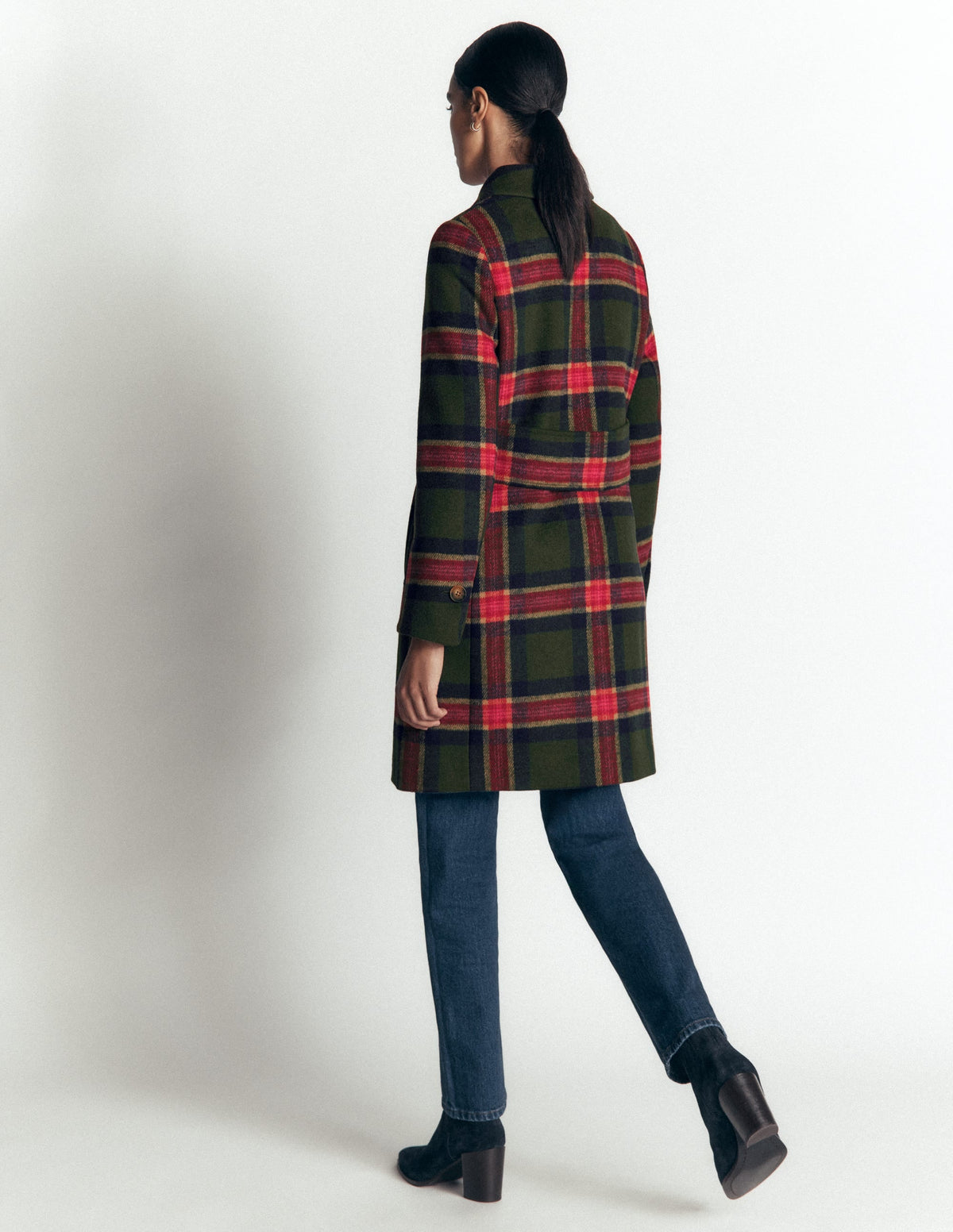 Aylesford Wool Coat-Olive, Navy and Red Check