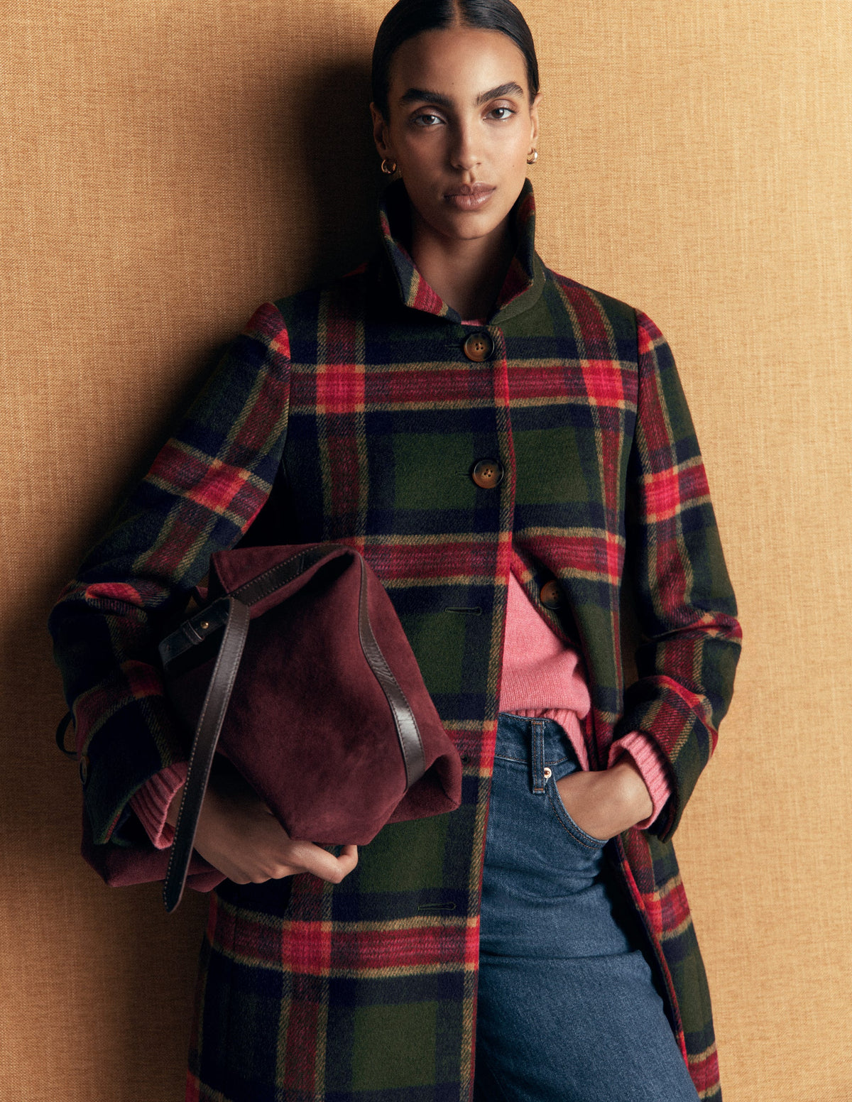 Aylesford Wool Coat-Olive, Navy and Red Check
