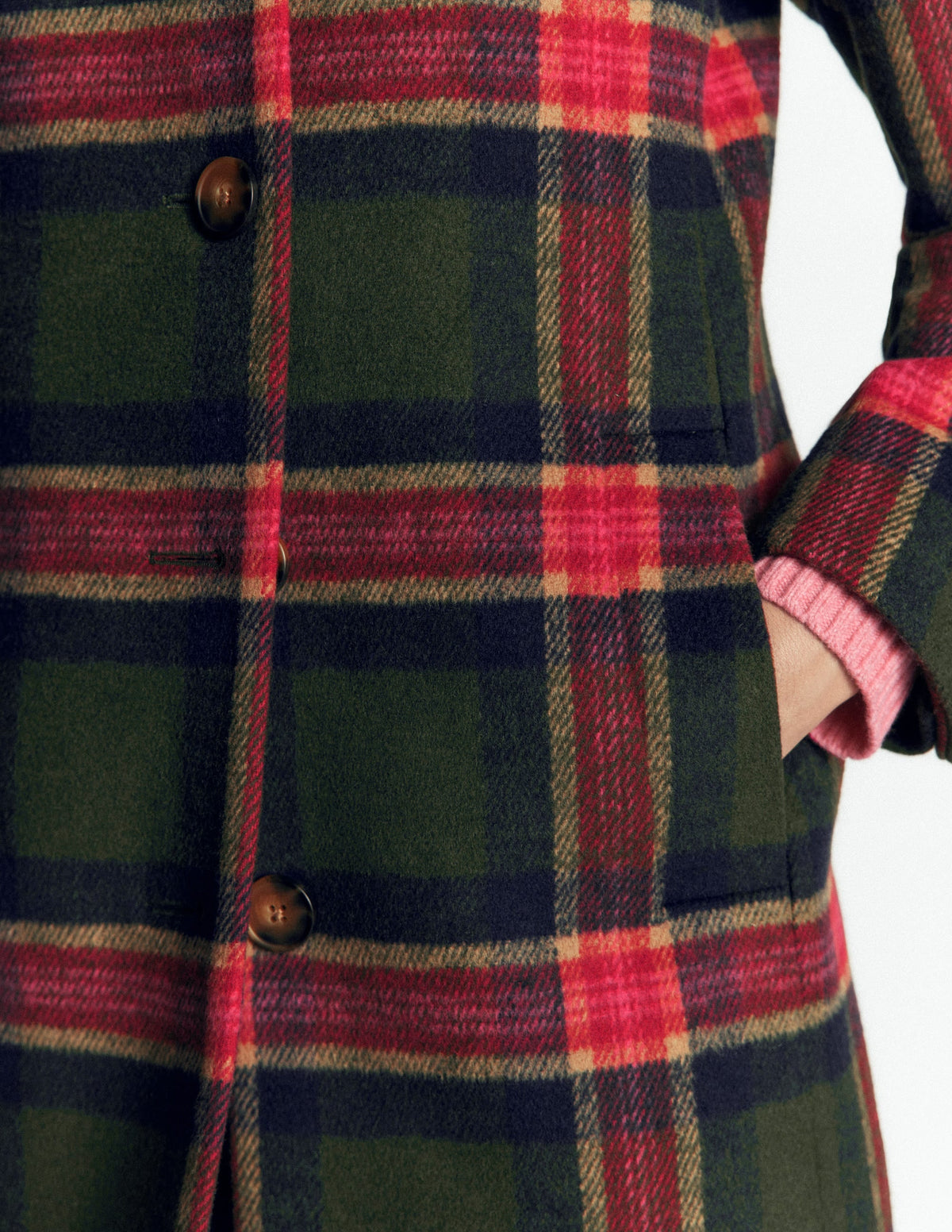 Aylesford Wool Coat-Olive, Navy and Red Check