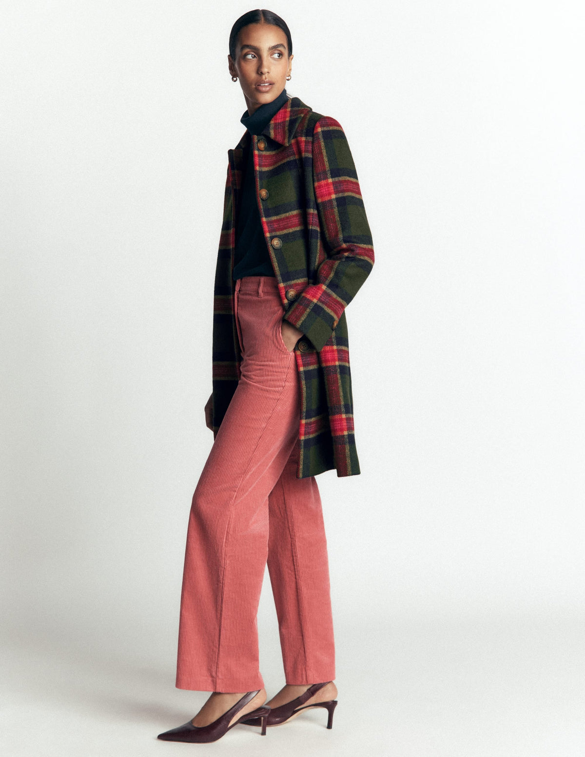 Aylesford Wool Coat-Olive, Navy and Red Check