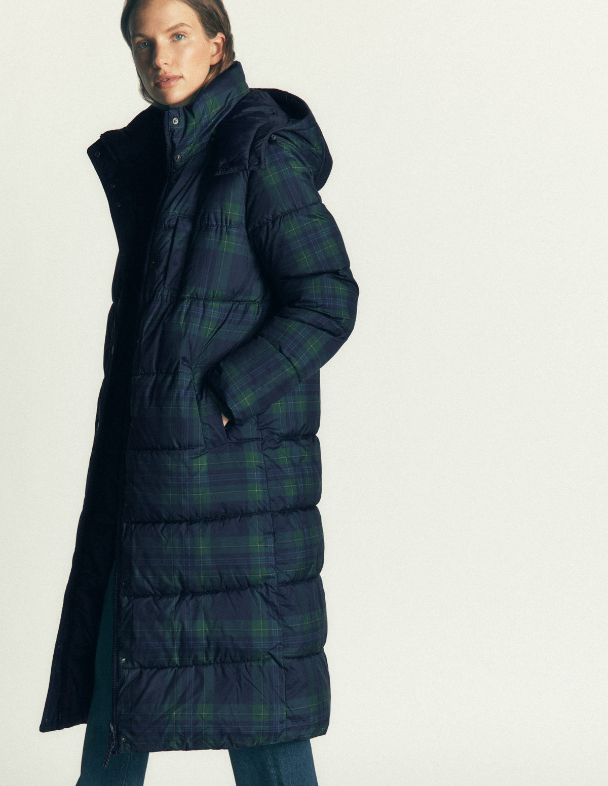 Long Raglan Padded Coat-Navy
