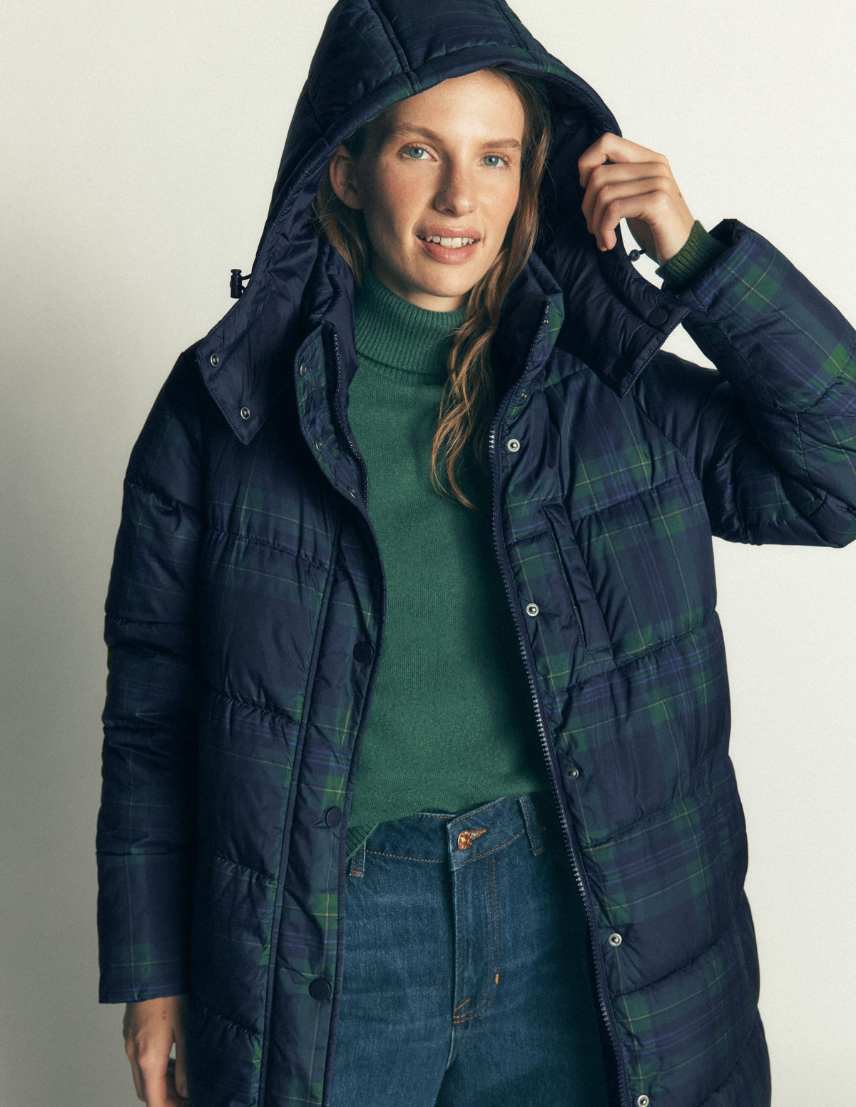 Long Raglan Padded Coat-Navy