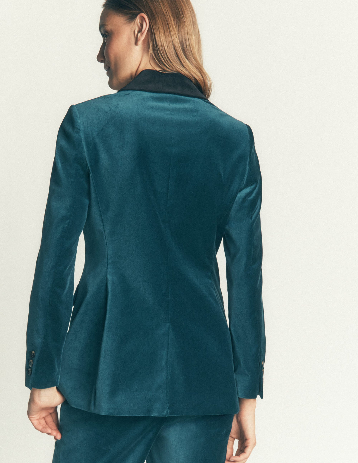 Longline Velvet Button Blazer-Teal Ocean