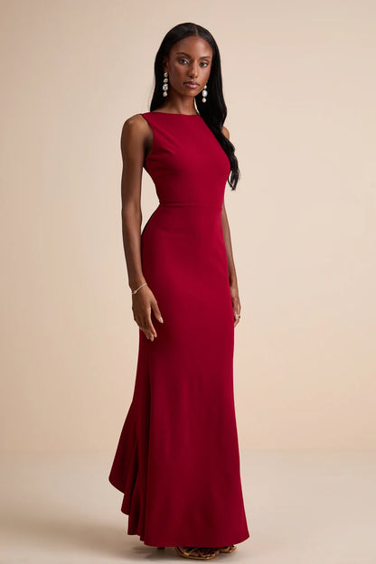 Exquisite Refinement Black Backless Bow Ruffled Maxi Dress