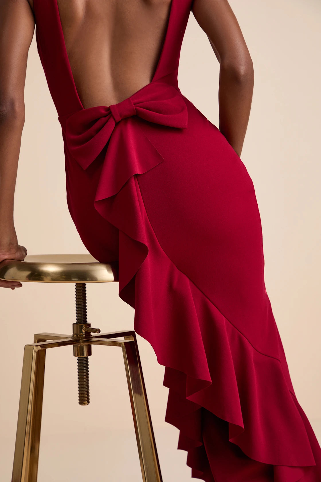 Exquisite Refinement Black Backless Bow Ruffled Maxi Dress