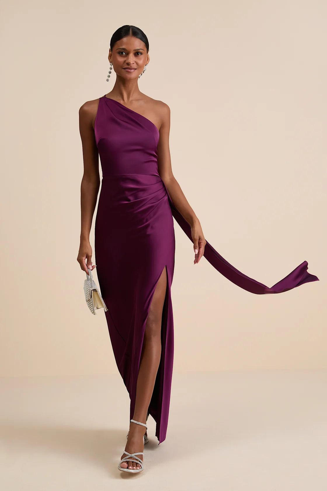 Signature Elegance Satin One-Shoulder Maxi Dress