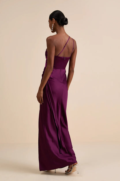 Signature Elegance Satin One-Shoulder Maxi Dress