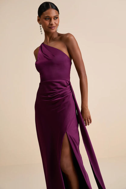 Signature Elegance Satin One-Shoulder Maxi Dress
