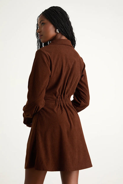 Autumn Mood Emerald Corduroy Mini Dress With Pockets