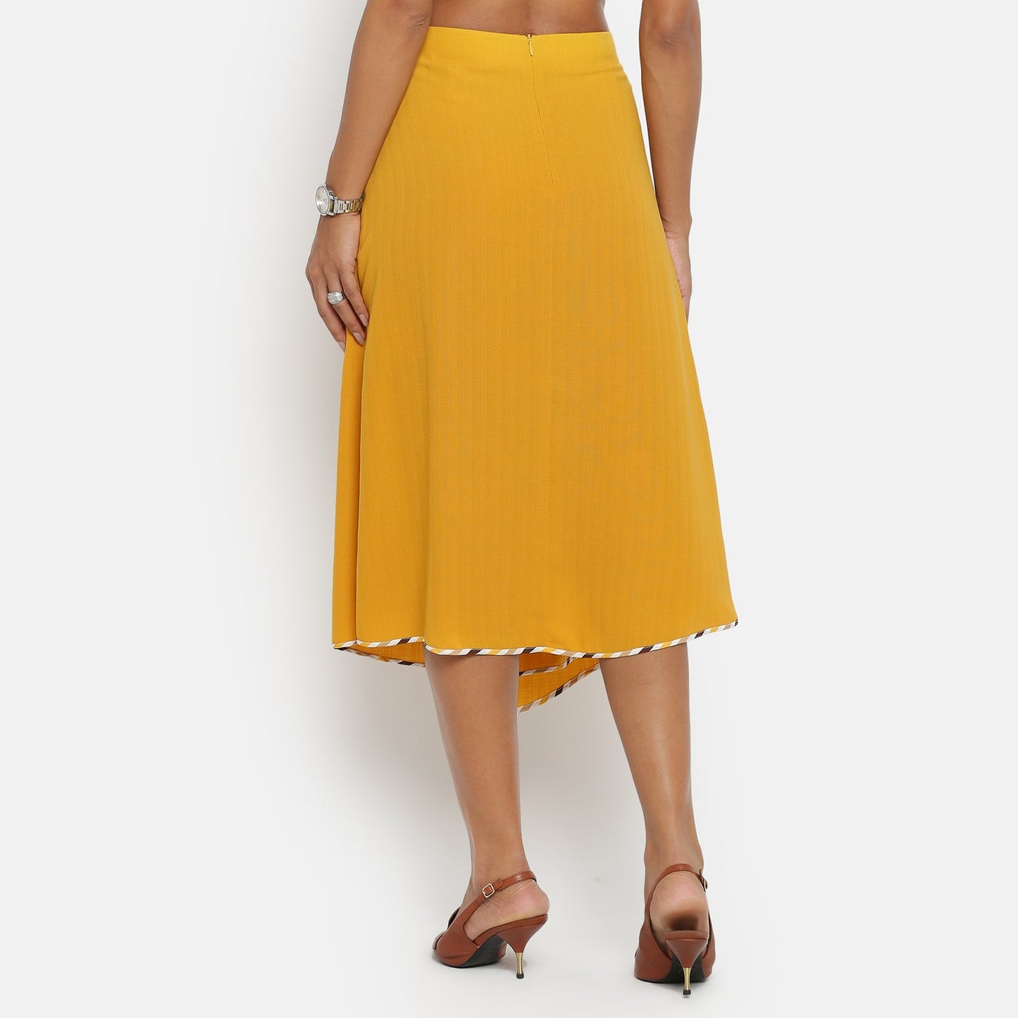 Yellow Asymmetrical Skirt With Contrast Piping