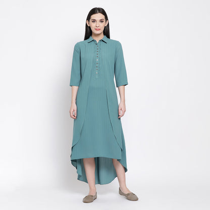 Teal Blue Double Layer Asymmetrical Long Dress