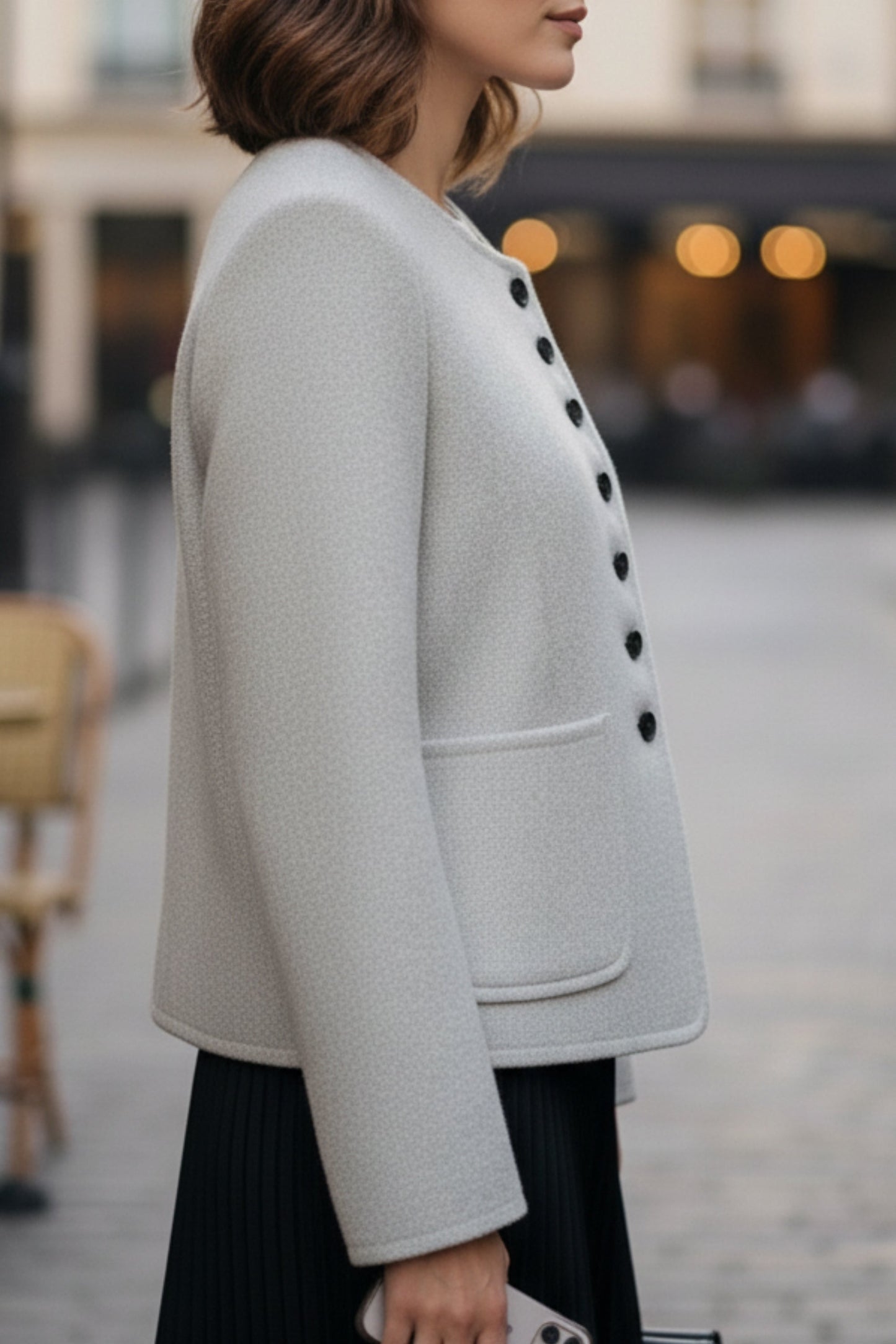 Cloud Grey Double-Sided Cashmere Blazer