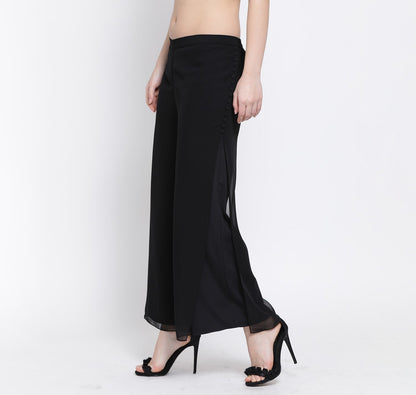 Black Georgette Plazzo With Slit And Buttons